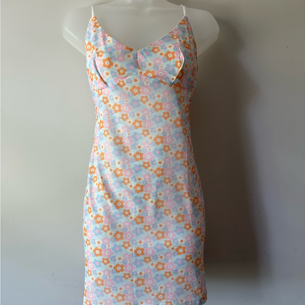 Princess Polly Floral Mini Dress - Orange and Blue